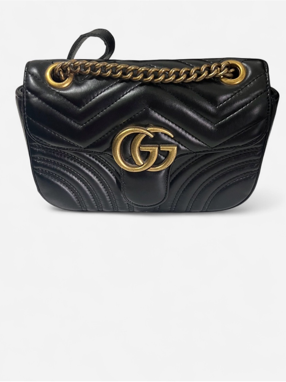 Black Quilted Shoulder Bag with Gold Chain